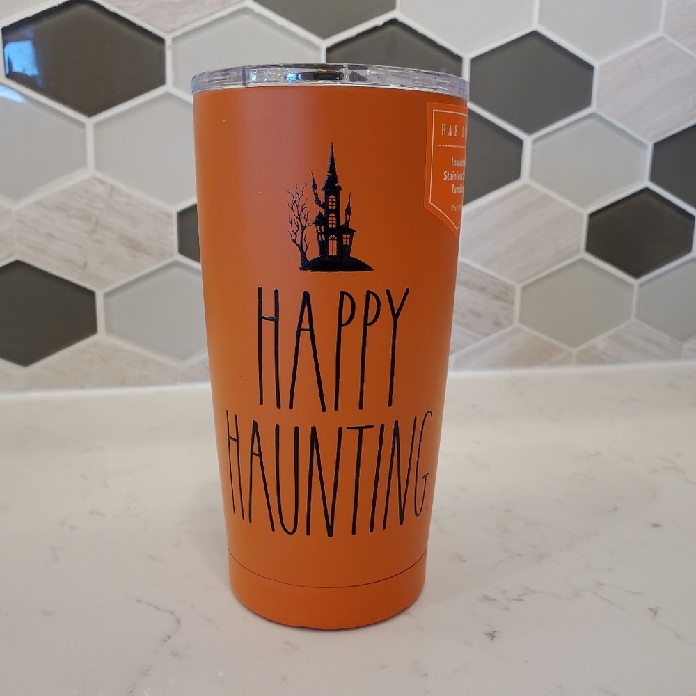 Rae Dunn “Happy Haunting” Insulated Stainless Steel Tumbler Orange w/ Black